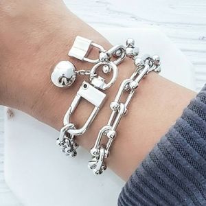 Chunky SILVER U Ball Link Chain Bracelet, Carabiner Necklace, U LINK Hardware,